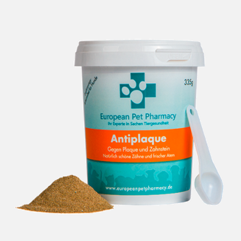 Natürlich schöne Hunde Zähne. Zahnpflege bei Hunden. 
Antiplaque, European Pet Pharmacy
Zahnstein und Mundgeruch beim Hund bekämpfen