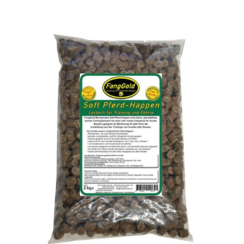 FangGold Soft Pferd Happen sind kleine, weiche und halbfeuchte Trainingsleckerli mit einer sehr hohen Akzeptanz für Hunde aller Rassen.